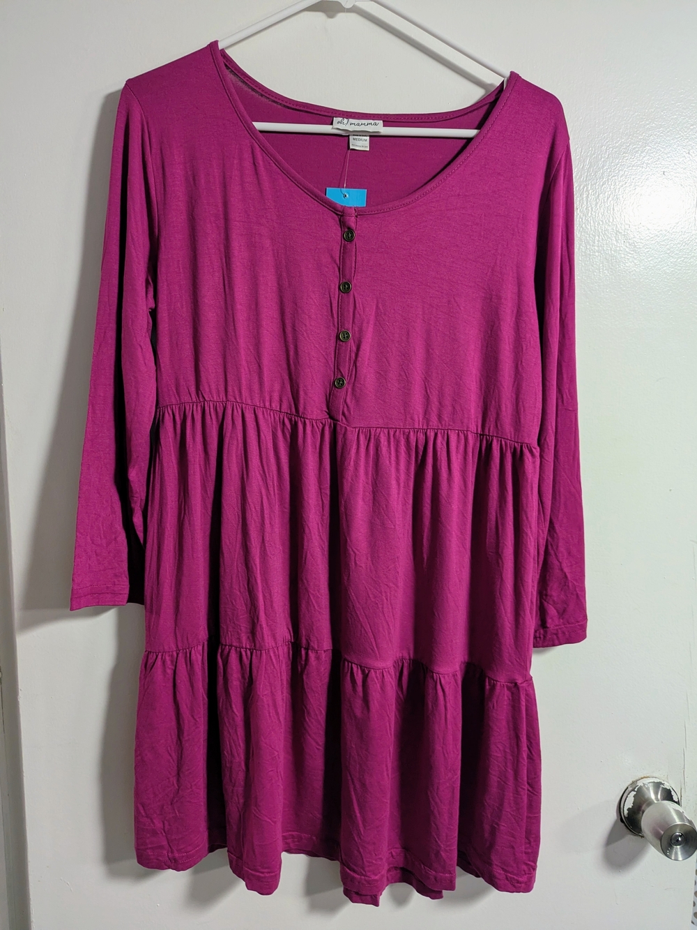 NWT Women's Long Sleeve Tiered Tunic - Magenta Pink